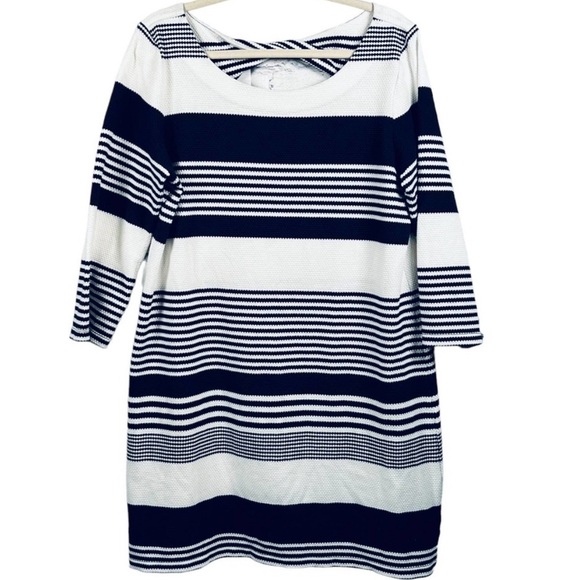 Lilly Pulitzer Bay Stripe Dress Medium Nautical Navy Blue White - Picture 9 of 9